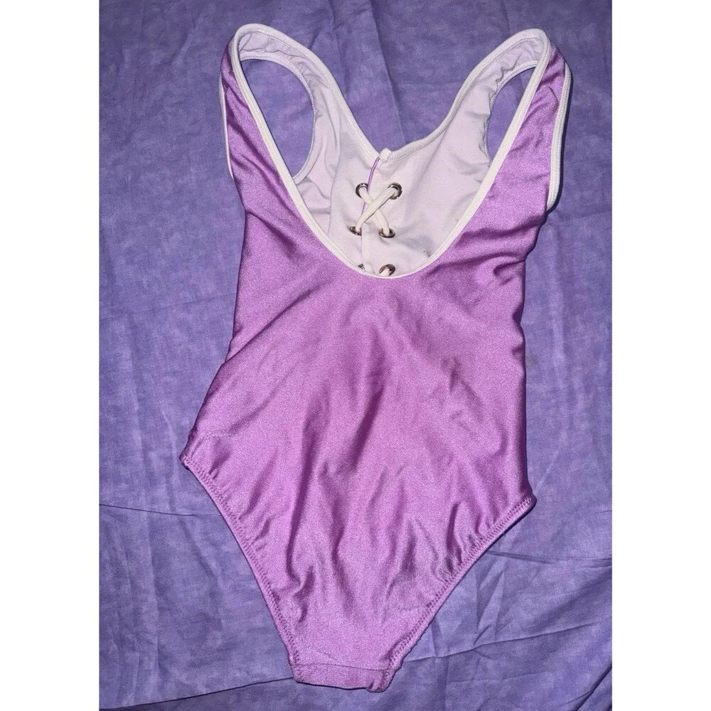 Nessi Byrd Kids Luxury Metallic Purple Lace Up Swimsuit - Size 6Y